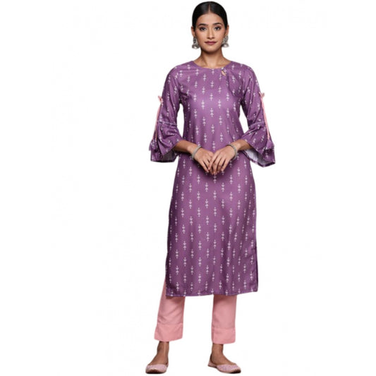 Amfyn Women's Casual 3-4Th Sleeve Ethnic Motifs Rayon Kurti And Pant Set (Lavender)