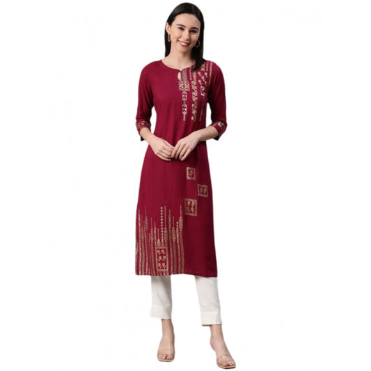 Amfyn Women's Casual 3-4Th Sleeve Floral Printed Rayon Kurti And Pant Set (Maroon)