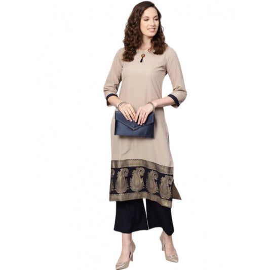 Amfyn Women's Casual 3-4Th Sleeve Paisley Crepe Kurti And Palazzo Set (Beige)
