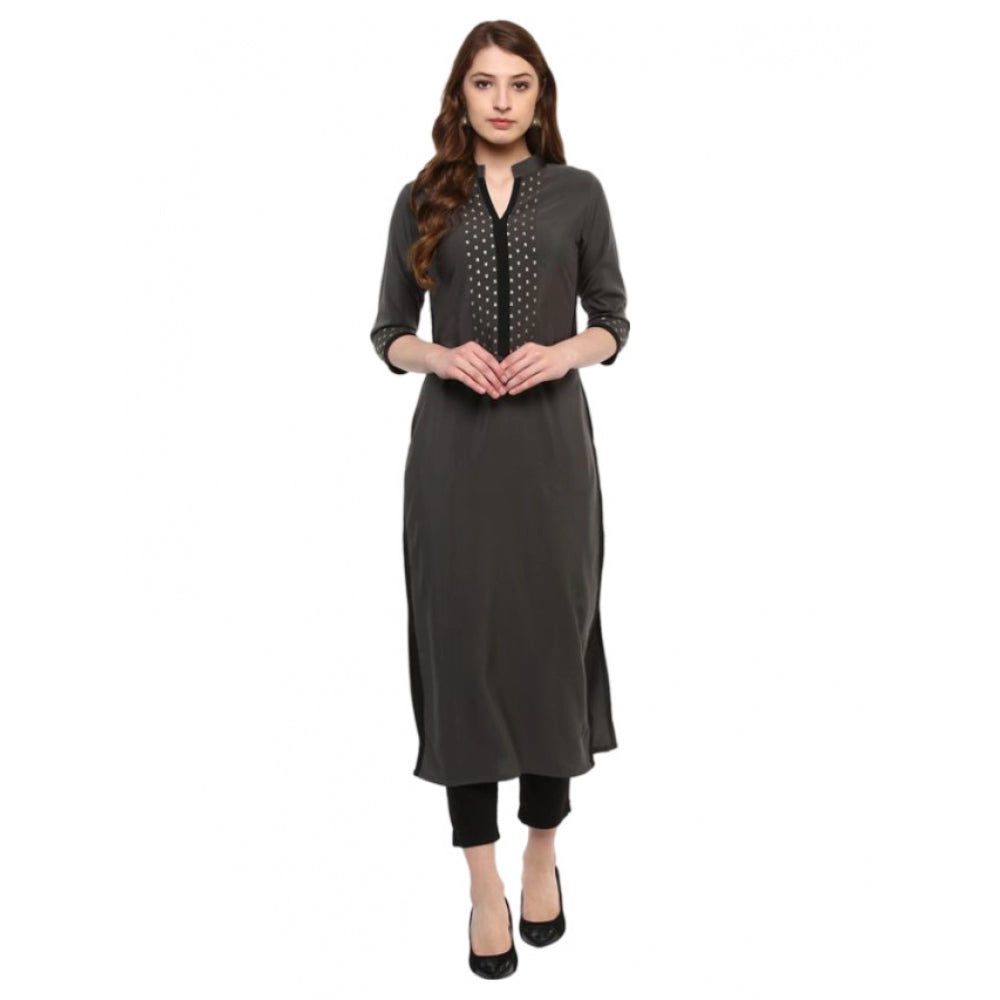 Amfyn Women's Casual 3-4Th Sleeve Solid Crepe Kurti (Grey)