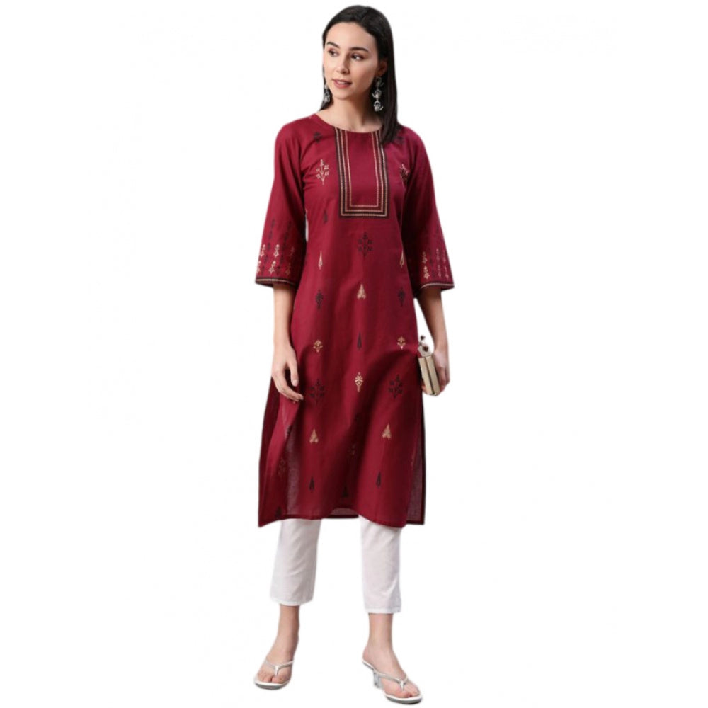 Amfyn Women's Casual 3-4Th Sleeve Ethnic Motifs Rayon Kurti And Pant Set (Red)