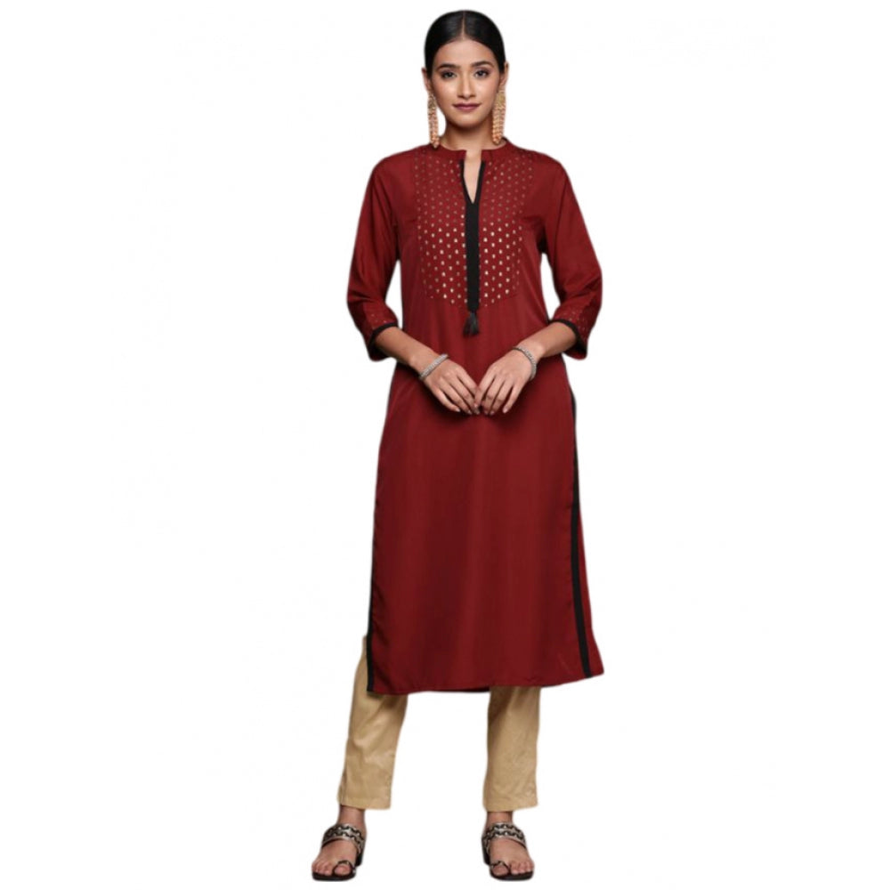 Amfyn Women's Casual 3-4Th Sleeve Ethnic Motifs Crepe Kurti (Maroon)