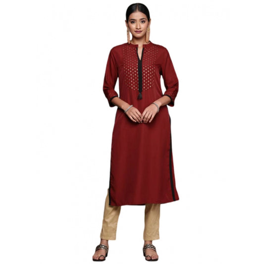 Amfyn Women's Casual 3-4Th Sleeve Ethnic Motifs Crepe Kurti (Maroon)