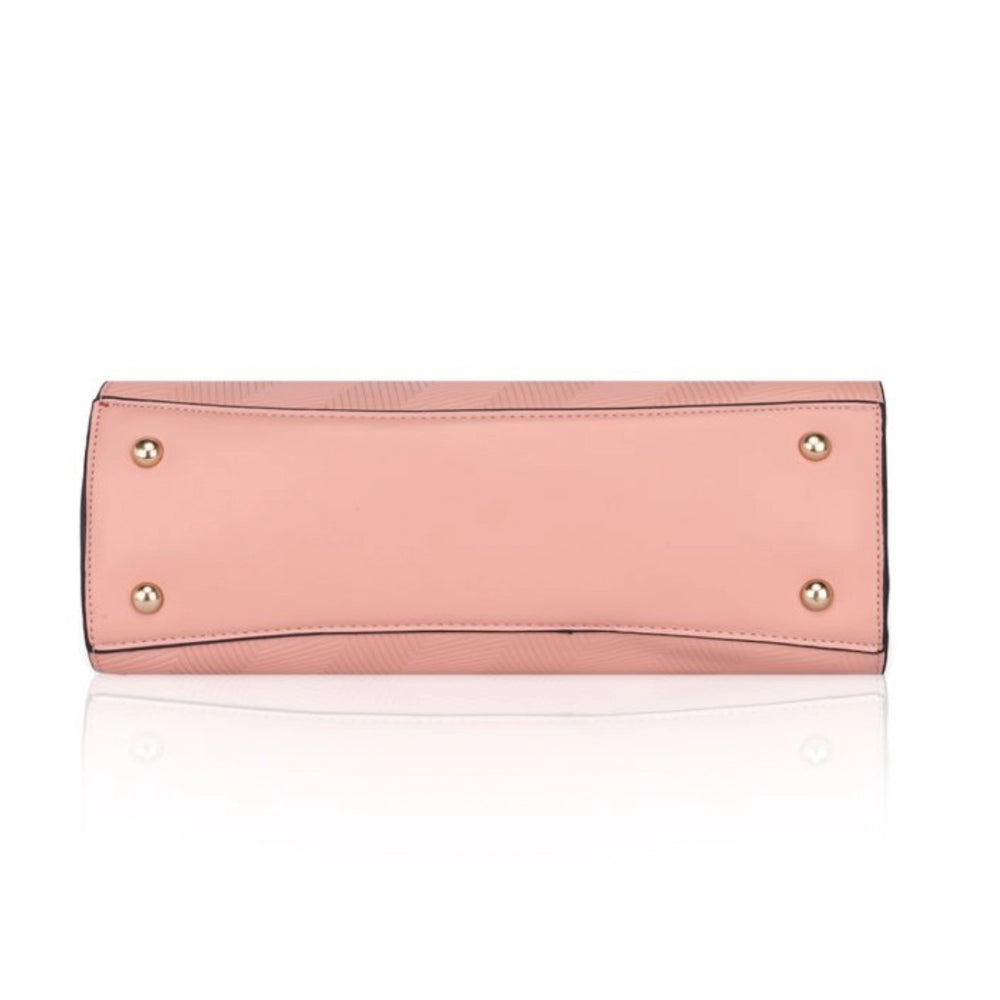 Fashion Women's Faux Leather Textured Adjustable Long Belt Handbag (Pink)