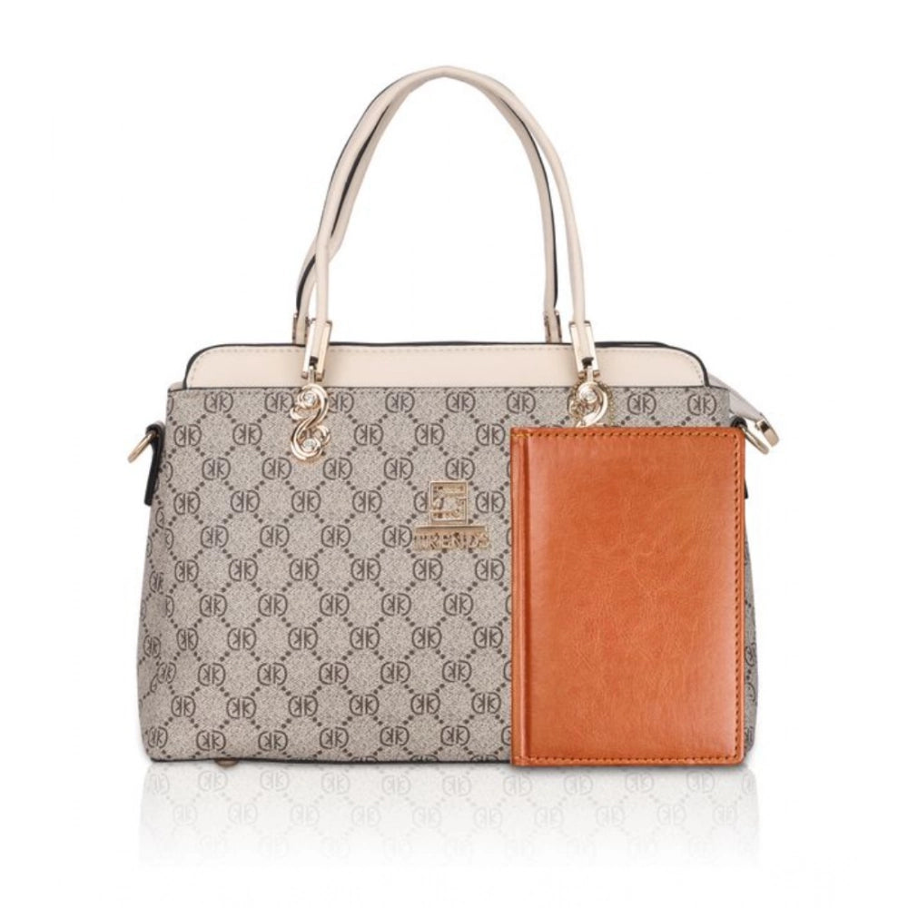 Amfyn Women's Faux Leather Printed Handbag (Beige)