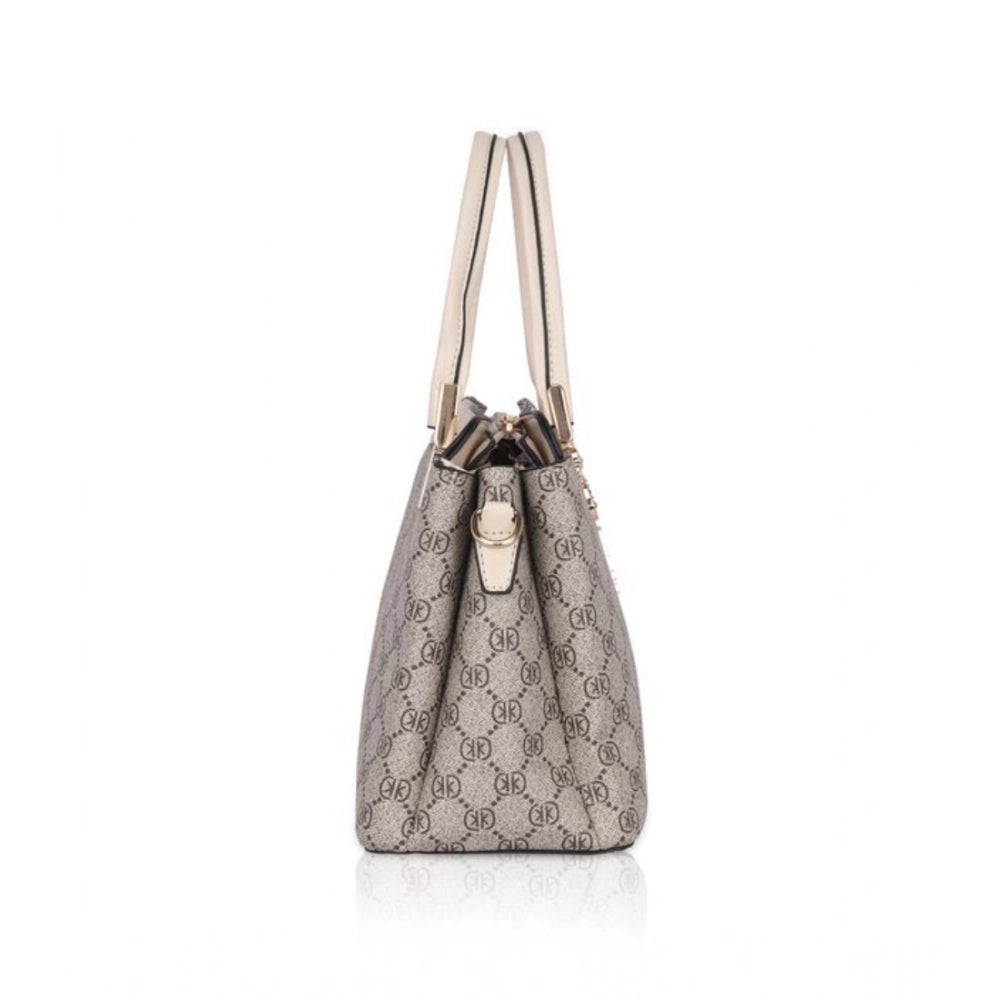 Amfyn Women's Faux Leather Printed Handbag (Beige)