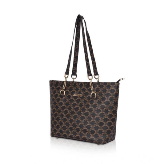 Amfyn Women's Faux Leather Printed Tote Bag (Brown)
