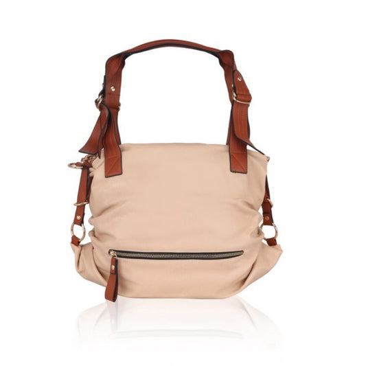 Fashion Women's Faux Leather Solid Tote Bag (Beige)