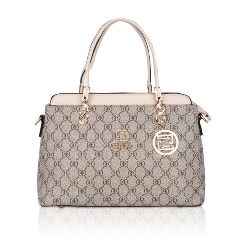 Amfyn Women's Faux Leather Printed Handbag (Beige)