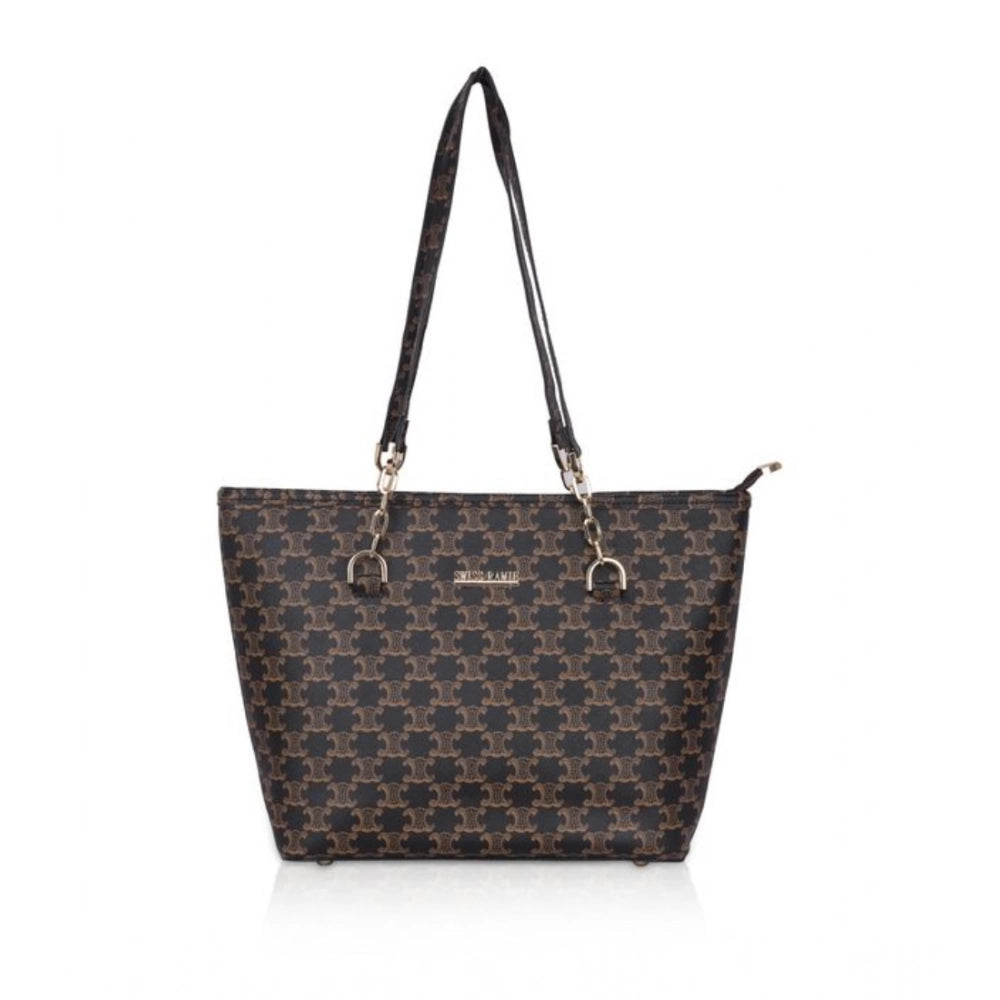 Amfyn Women's Faux Leather Printed Tote Bag (Brown)