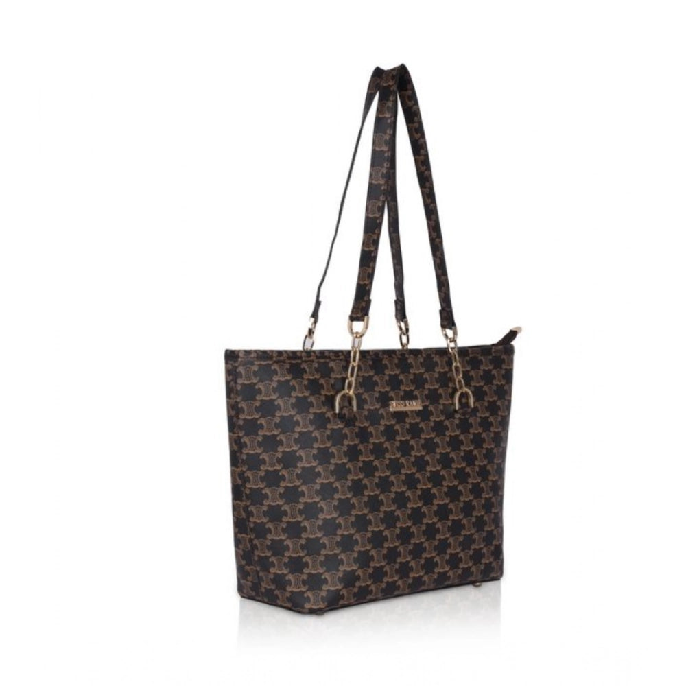 Amfyn Women's Faux Leather Printed Tote Bag (Brown)