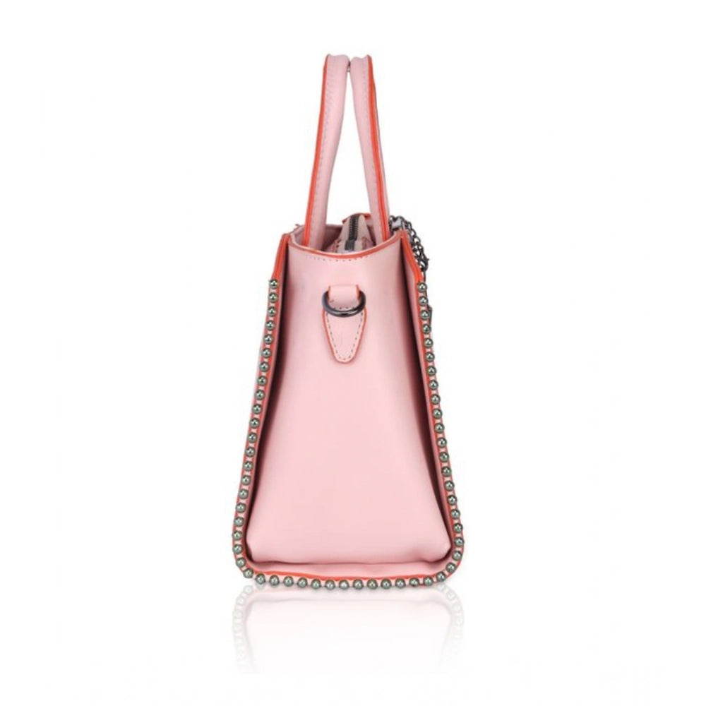 Amfyn Women's Faux Leather Metal Beads Handbag (Pink)
