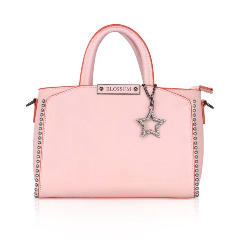 Amfyn Women's Faux Leather Metal Beads Handbag (Pink)