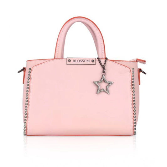 Amfyn Women's Faux Leather Metal Beads Handbag (Pink)