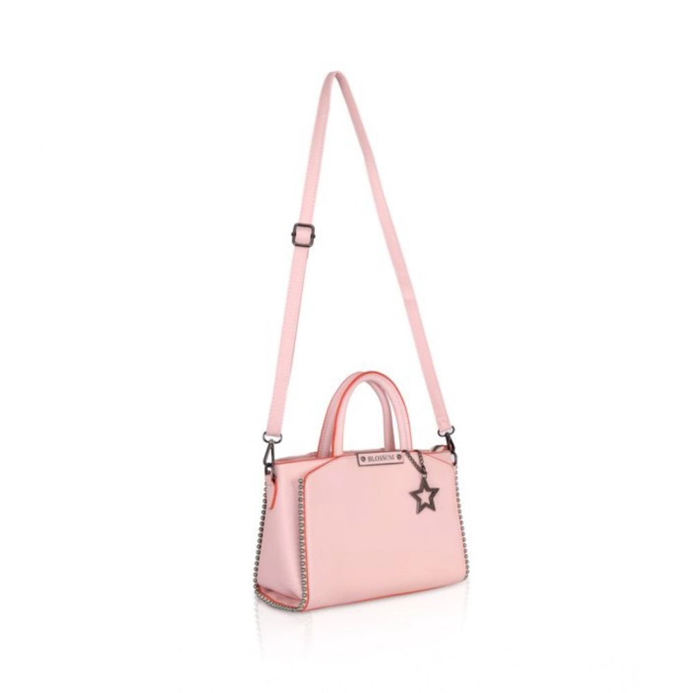 Amfyn Women's Faux Leather Metal Beads Handbag (Pink)