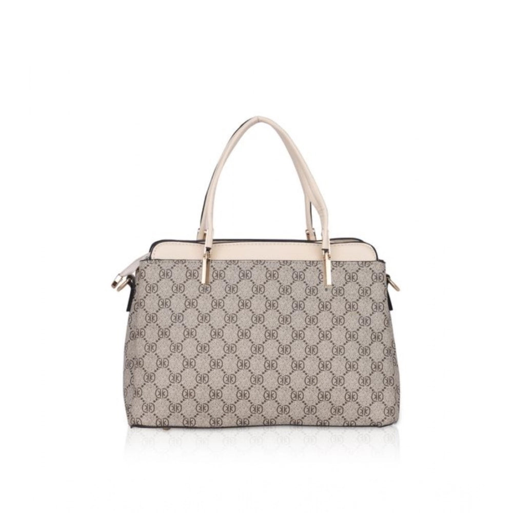 Amfyn Women's Faux Leather Printed Handbag (Beige)