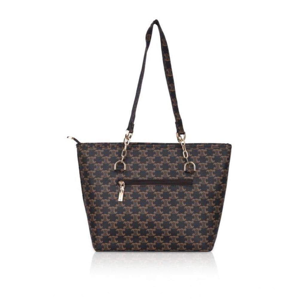 Amfyn Women's Faux Leather Printed Tote Bag (Brown)