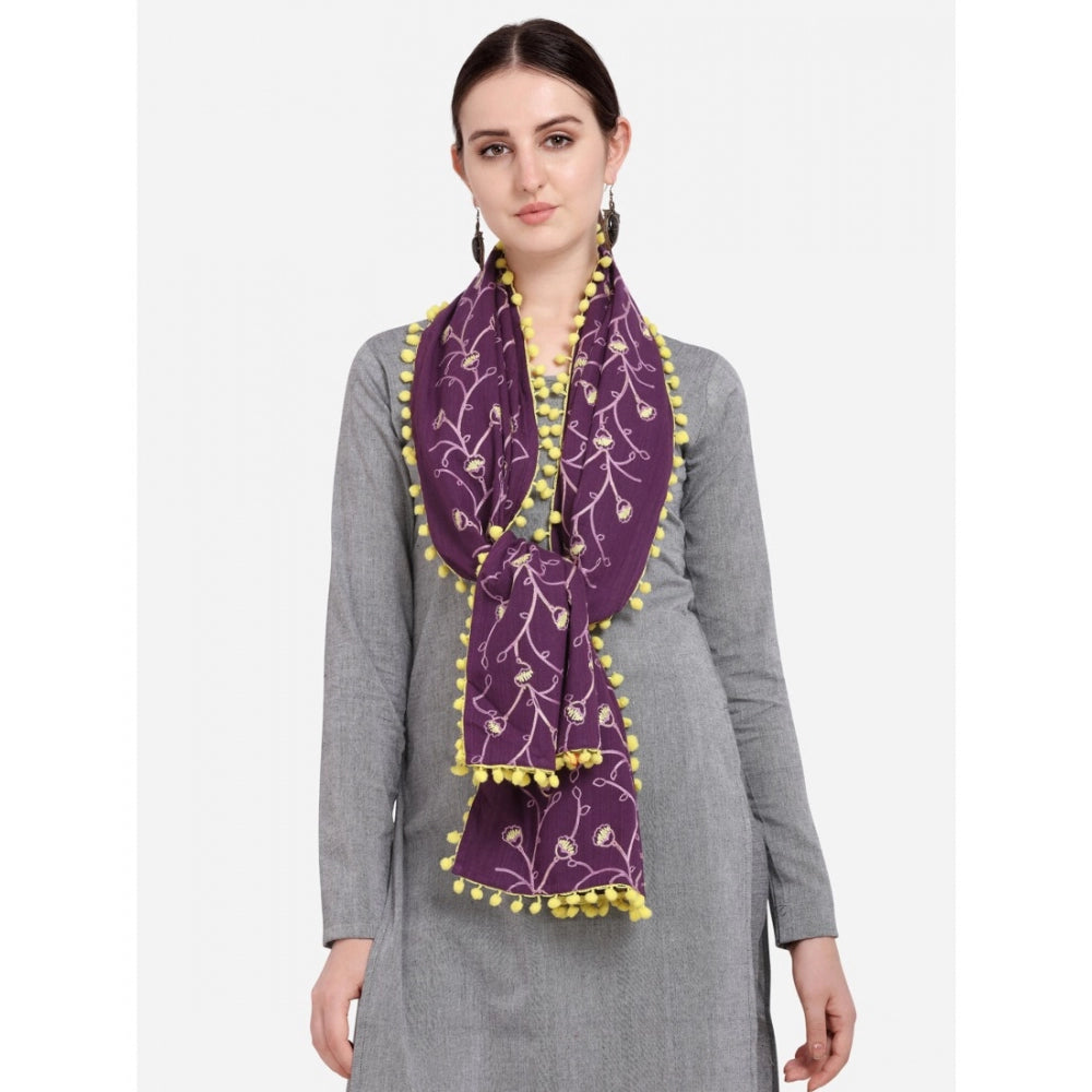 Amfyn Women's Cotton Embroidered Dupatta (Purple, Length: 0.5 to 1 Mtr)