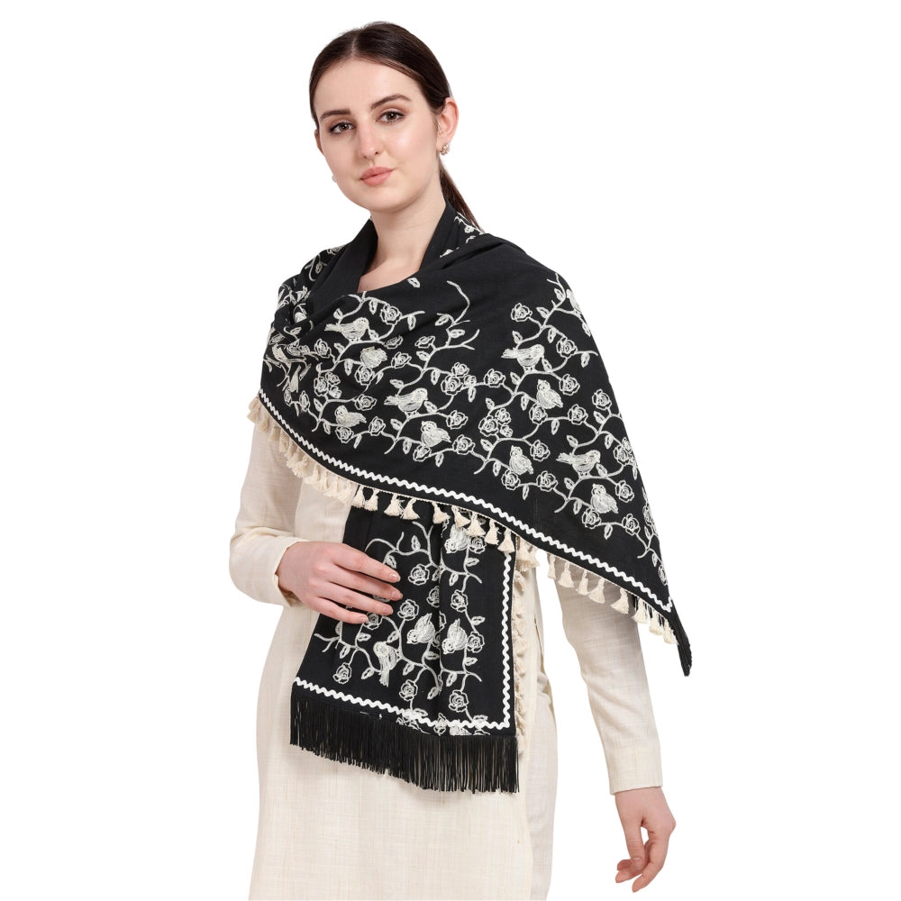 Amfyn Women's Cotton Embroidered Dupatta (Black, Length: 0.5 to 1 Mtr)