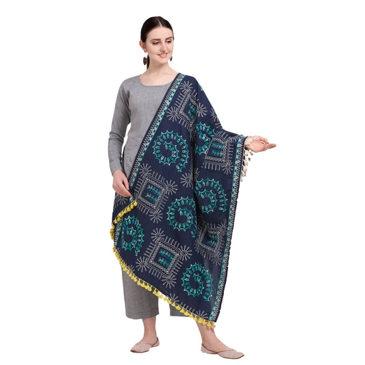 Amfyn Women's Cotton Embroidered Dupatta (Navyblue, Length: 0.5 to 1 Mtr)
