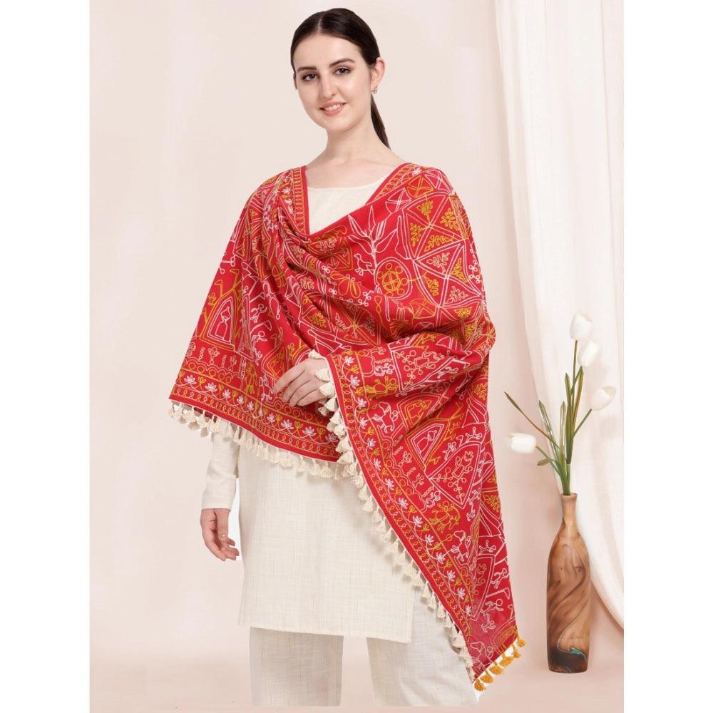 Amfyn Women's Cotton Embroidered Dupatta (Red, Length: 0.5 to 1 Mtr)