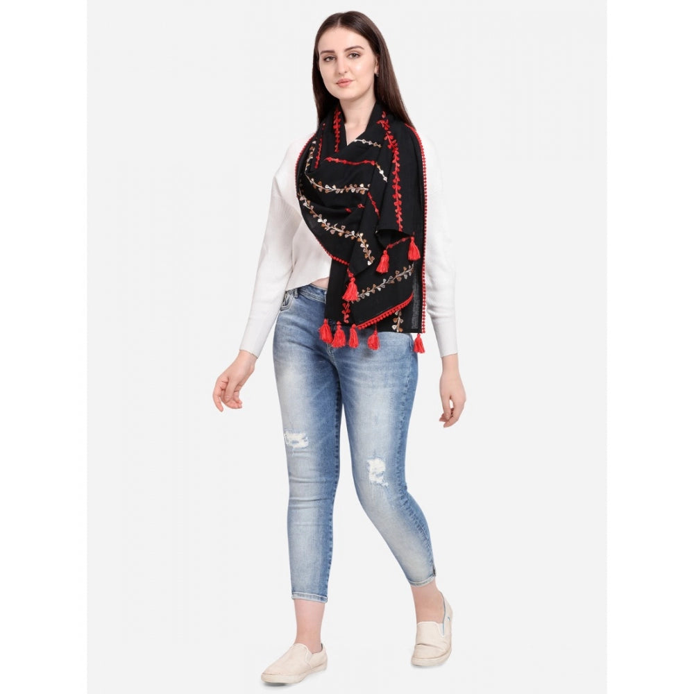 Amfyn Women's Cotton Opaque Stole (Black , Length: 1.5 to 2 Mtr)
