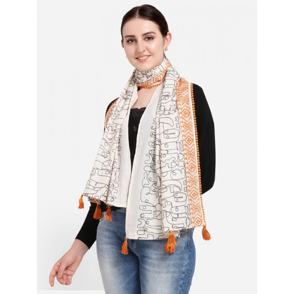 Amfyn Women's Cotton Opaque Stole (Offwhite , Length: 1.5 to 2 Mtr)