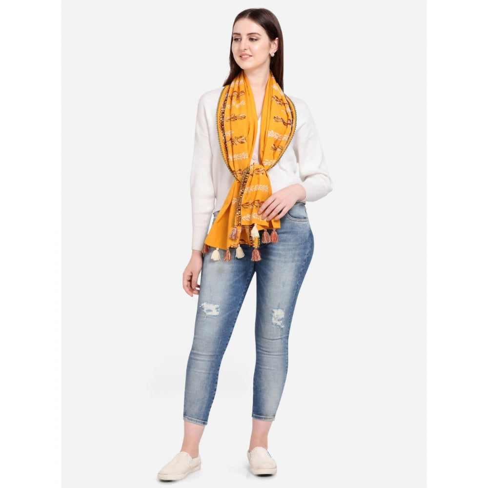 Amfyn Women's Cotton Opaque Stole (Yellow, Length: 1.5 to 2 Mtr)