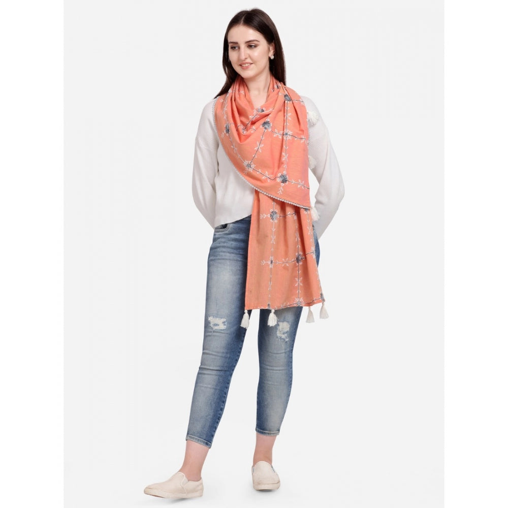 Amfyn Women's Cotton Opaque Stole (Peach, Length: 1.5 to 2 Mtr)