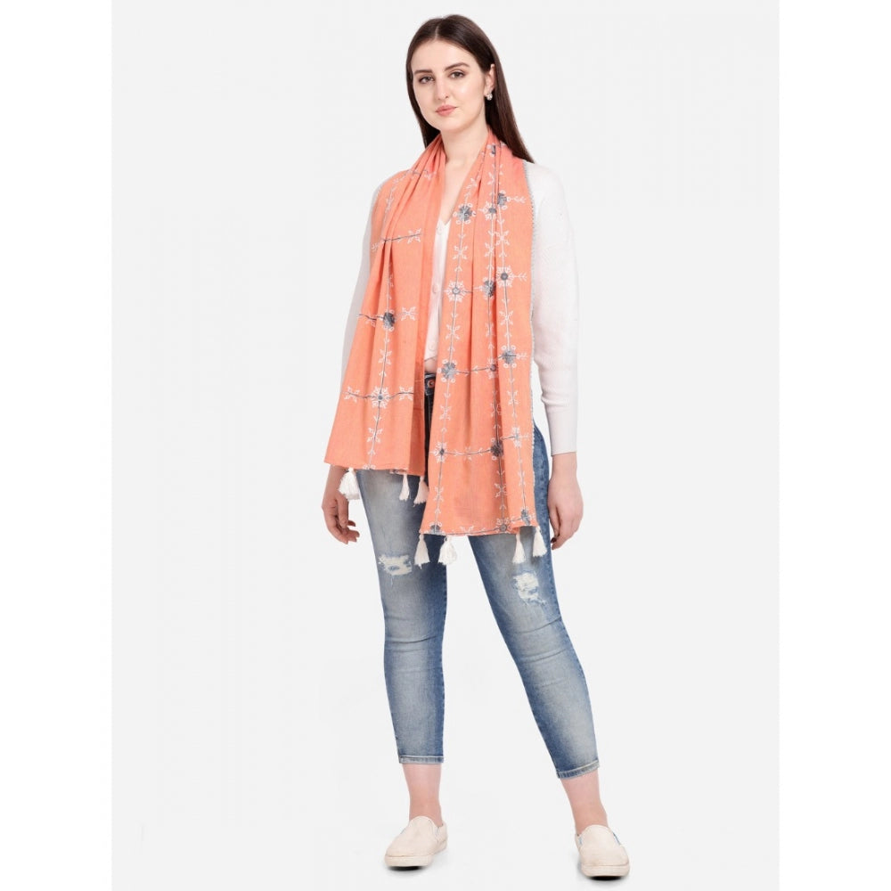 Amfyn Women's Cotton Opaque Stole (Peach, Length: 1.5 to 2 Mtr)