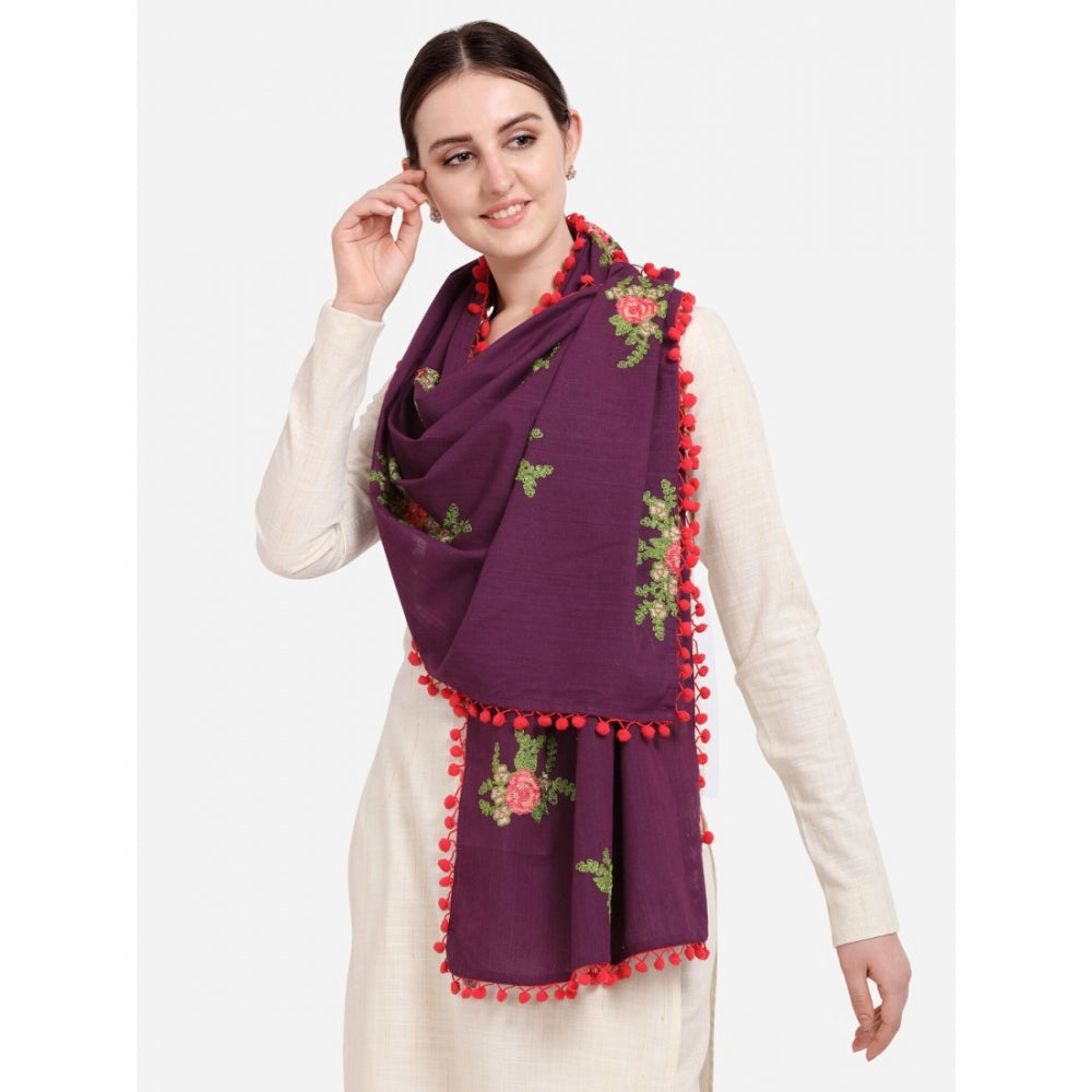 Amfyn Women's Cotton Embroidered Dupatta (Purple, Length: 0.5 to 1 Mtr)