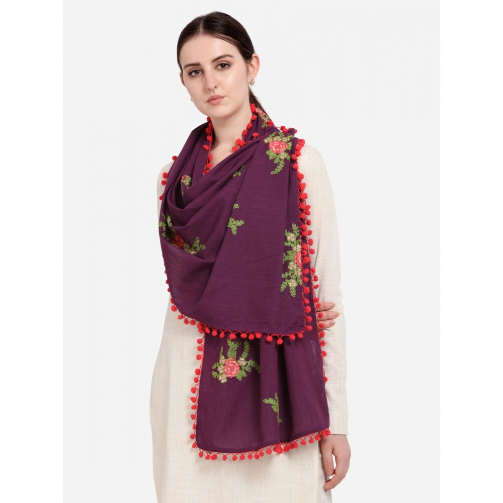 Amfyn Women's Cotton Embroidered Dupatta (Purple, Length: 0.5 to 1 Mtr)