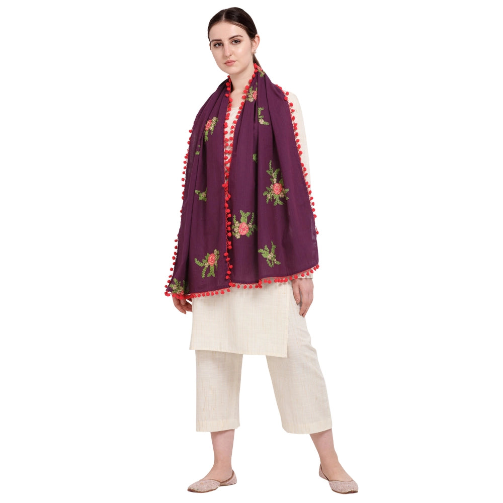 Amfyn Women's Cotton Embroidered Dupatta (Purple, Length: 0.5 to 1 Mtr)
