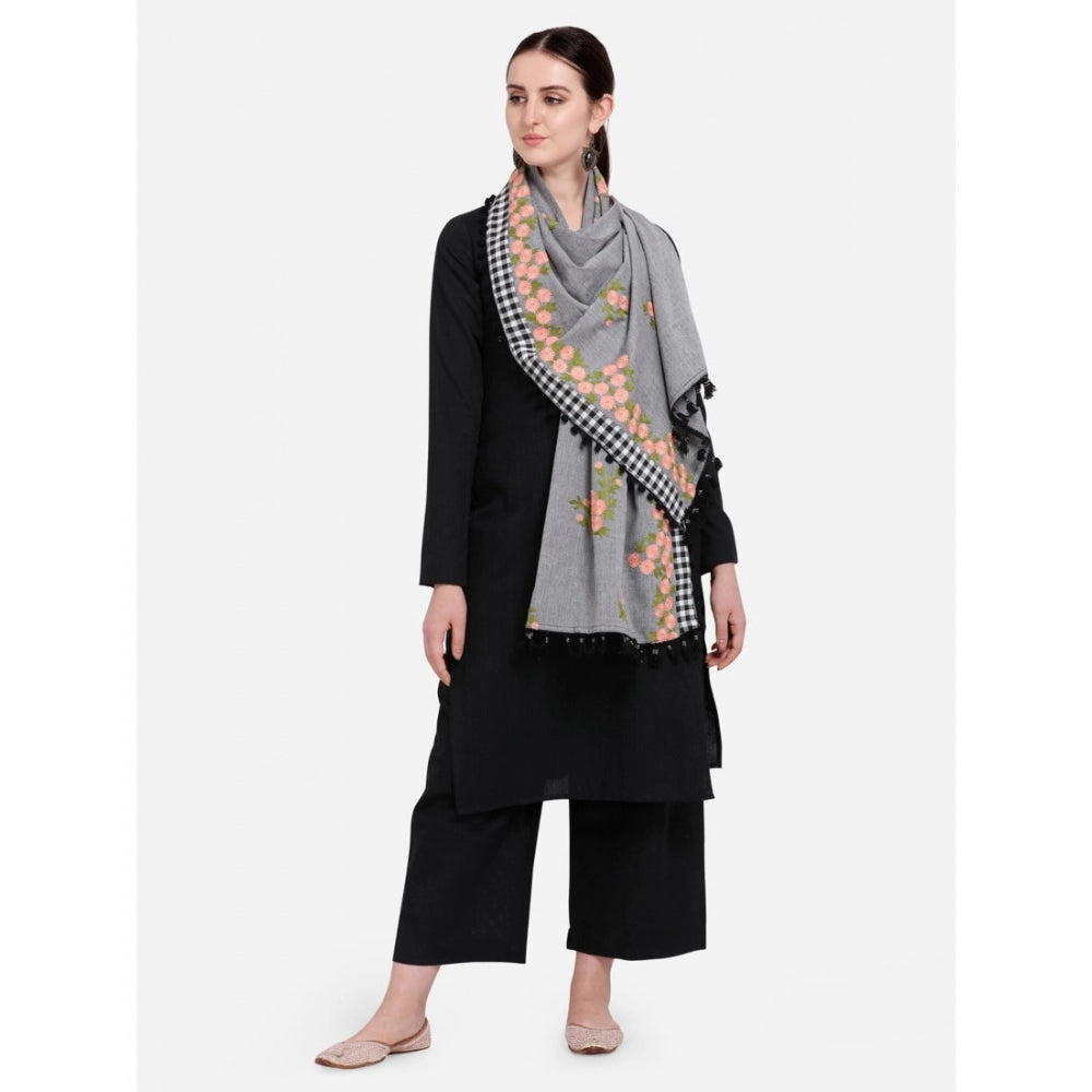 Amfyn Women's Cotton Embroidered Dupatta (Gray, Length: 0.5 to 1 Mtr)