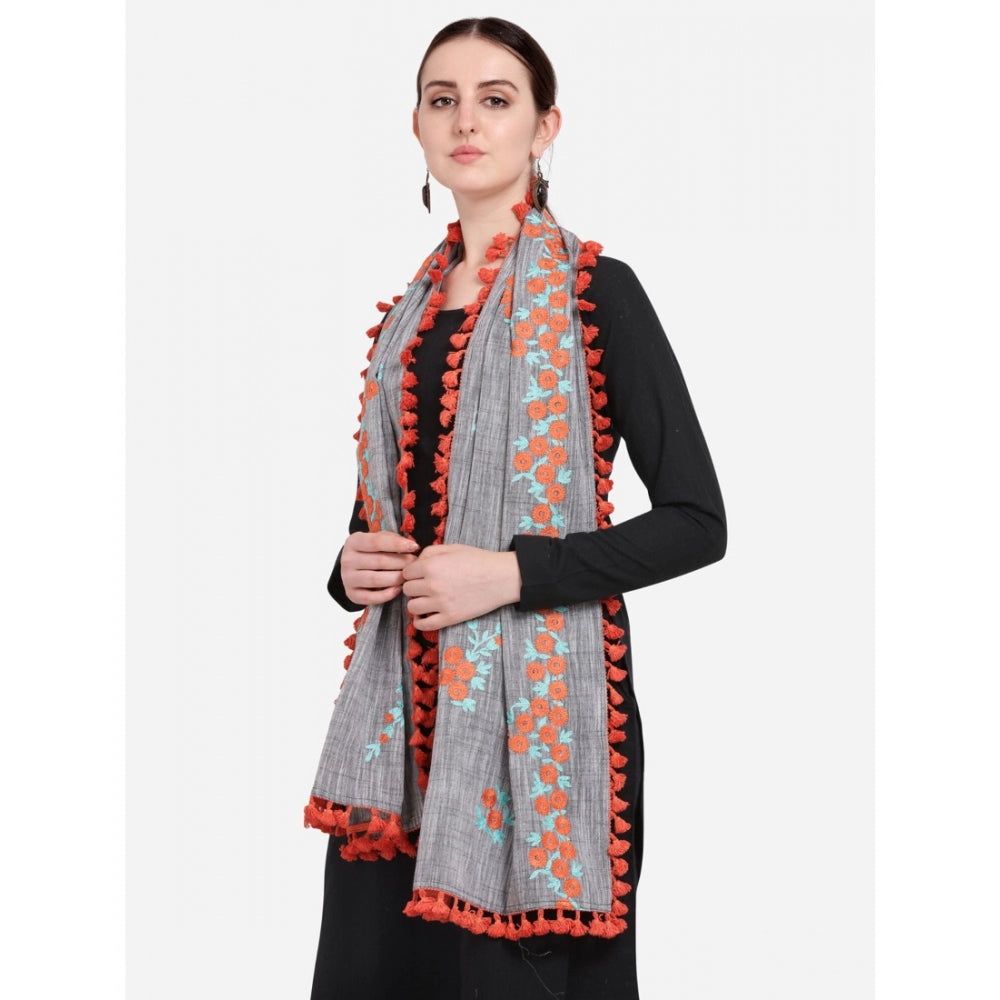 Amfyn Women's Cotton Embroidered Dupatta (Gray, Length: 0.5 to 1 Mtr)