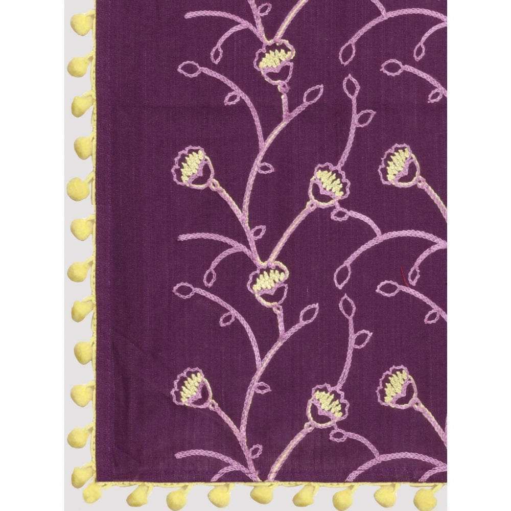 Amfyn Women's Cotton Embroidered Dupatta (Purple, Length: 0.5 to 1 Mtr)