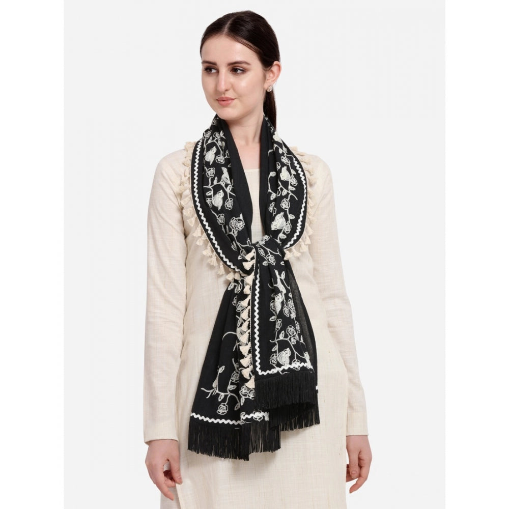 Amfyn Women's Cotton Embroidered Dupatta (Black, Length: 0.5 to 1 Mtr)