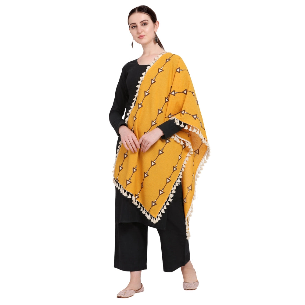 Amfyn Women's Cotton Embroidered Dupatta (Mustuard, Length: 0.5 to 1 Mtr)