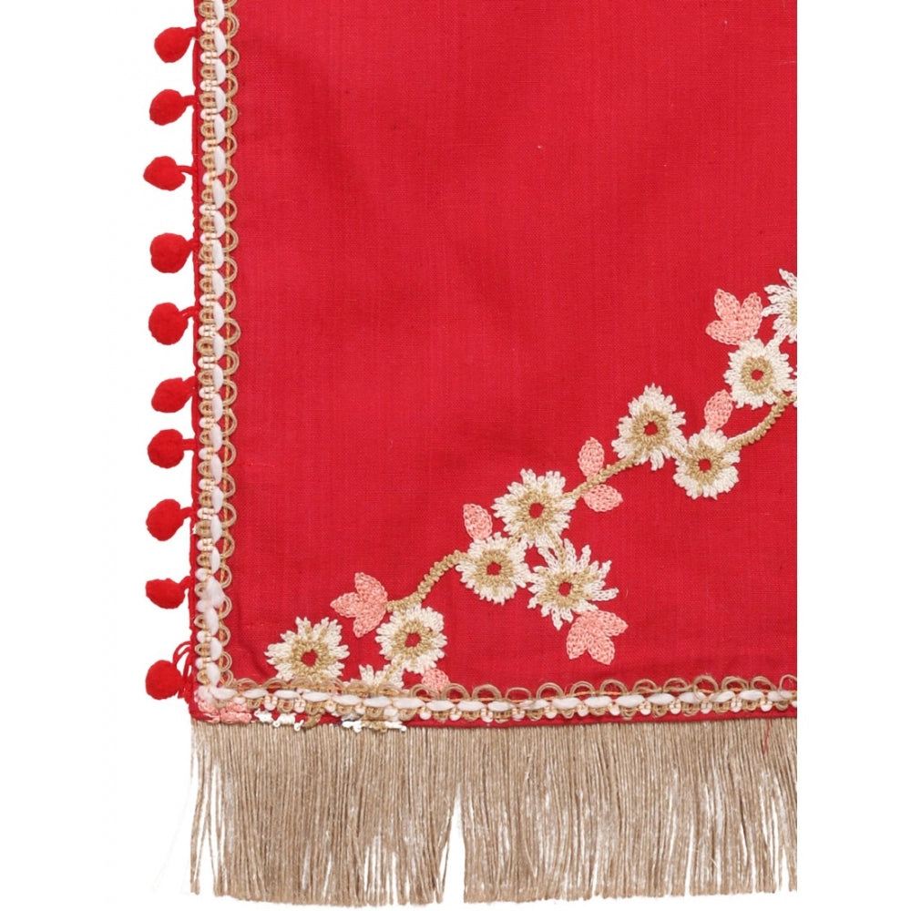 Amfyn Women's Cotton Embroidered Dupatta (Red, Length: 0.5 to 1 Mtr)