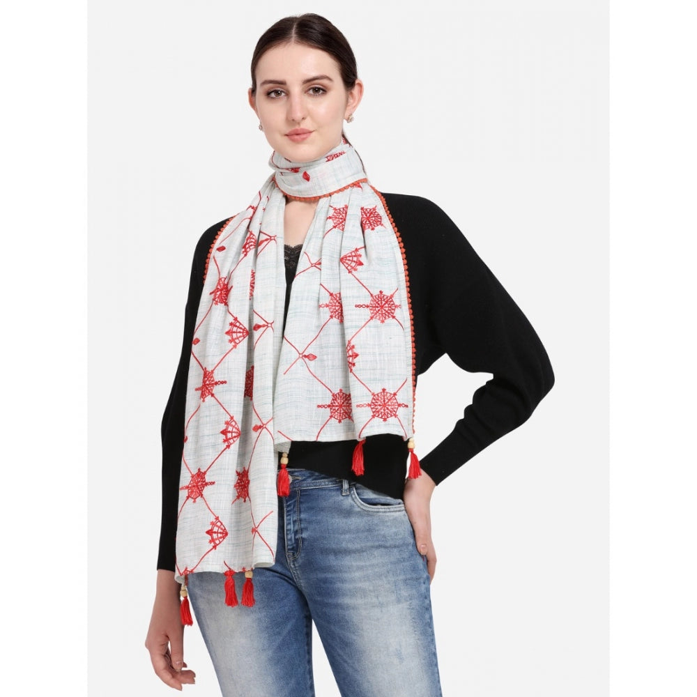 Amfyn Women's Cotton Opaque Stole (White, Length: 1.5 to 2 Mtr)
