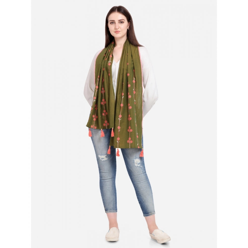 Amfyn Women's Cotton Opaque Stole (Olive, Length: 1.5 to 2 Mtr)