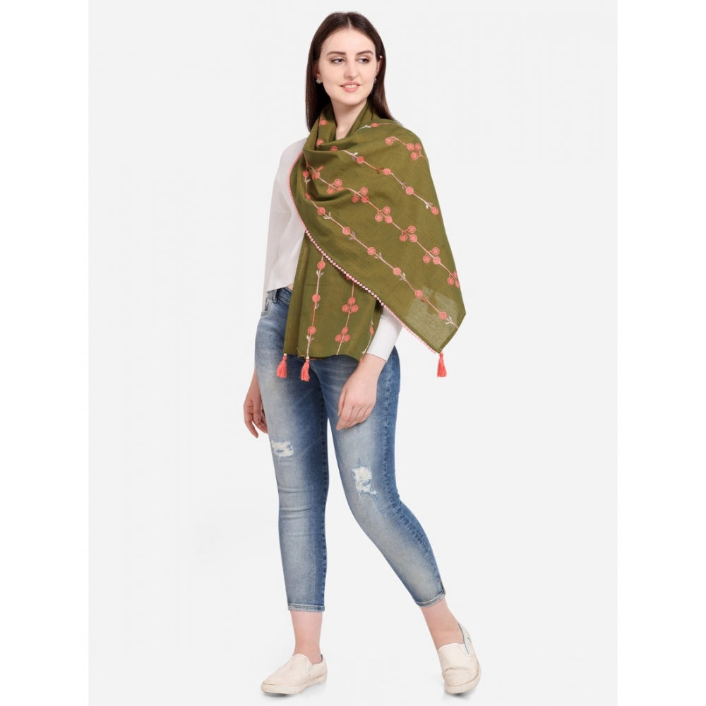 Amfyn Women's Cotton Opaque Stole (Olive, Length: 1.5 to 2 Mtr)
