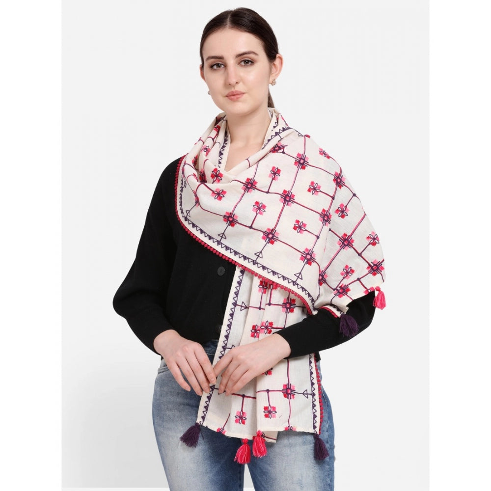 Amfyn Women's Cotton Opaque Stole (White, Length: 1.5 to 2 Mtr)