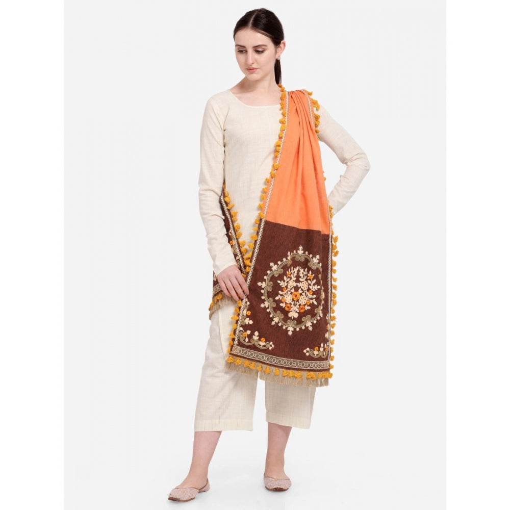 Amfyn Women's Cotton Embroidered Dupatta (Peach, Length: 1.5 to 2 Mtr)