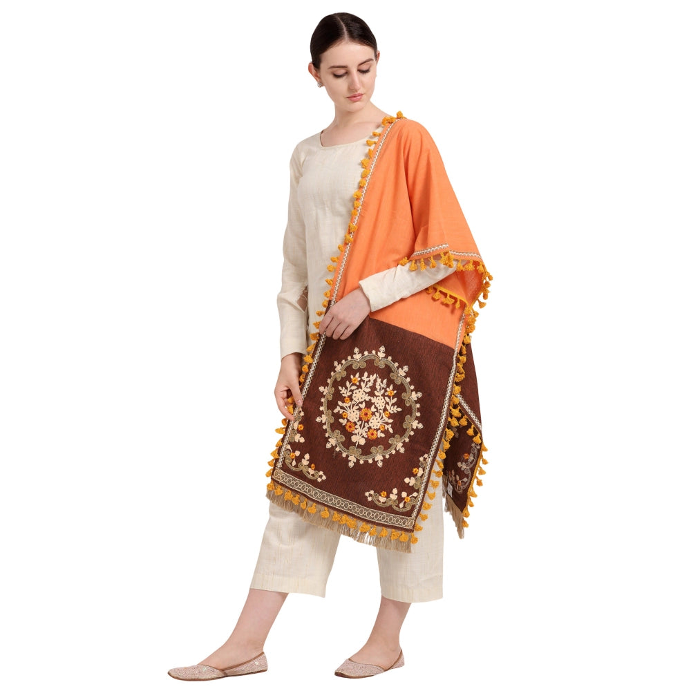 Amfyn Women's Cotton Embroidered Dupatta (Peach, Length: 1.5 to 2 Mtr)