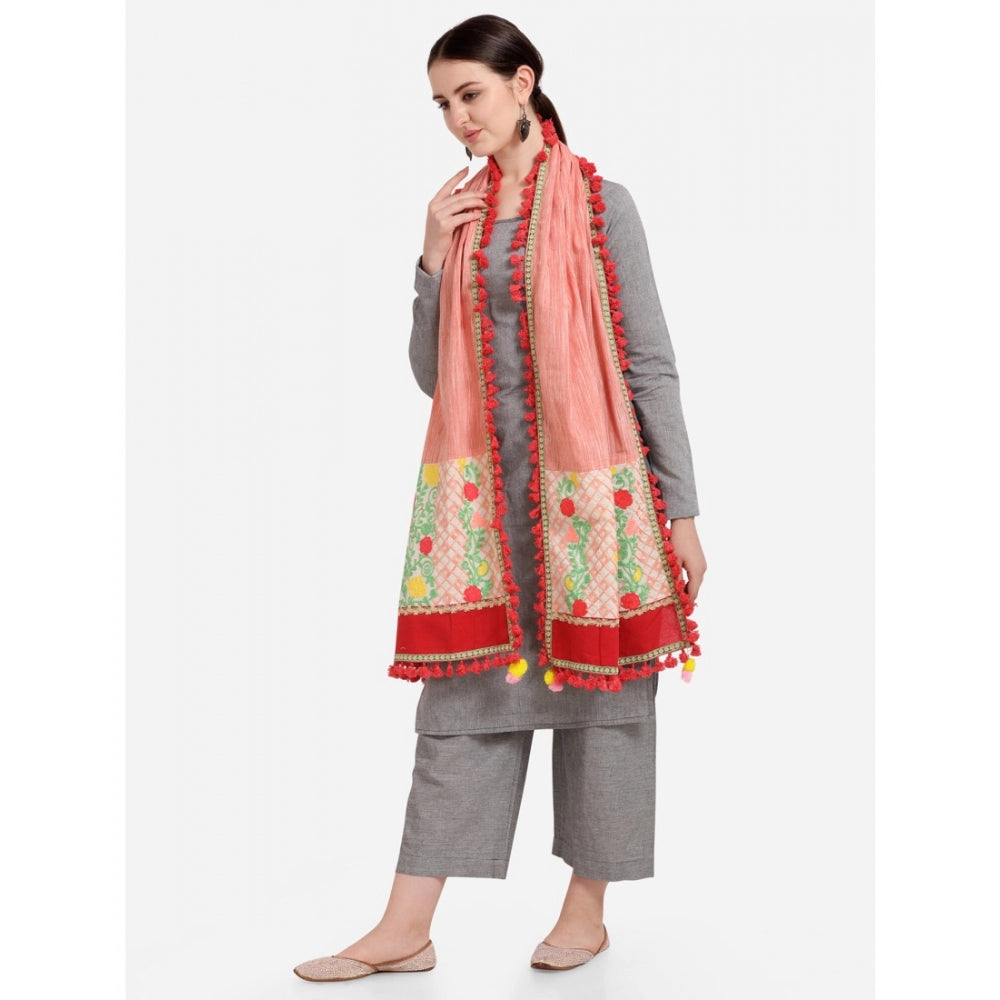 Amfyn Women's Cotton Embroidered Dupatta (Peach, Length: 1.5 to 2 Mtr)