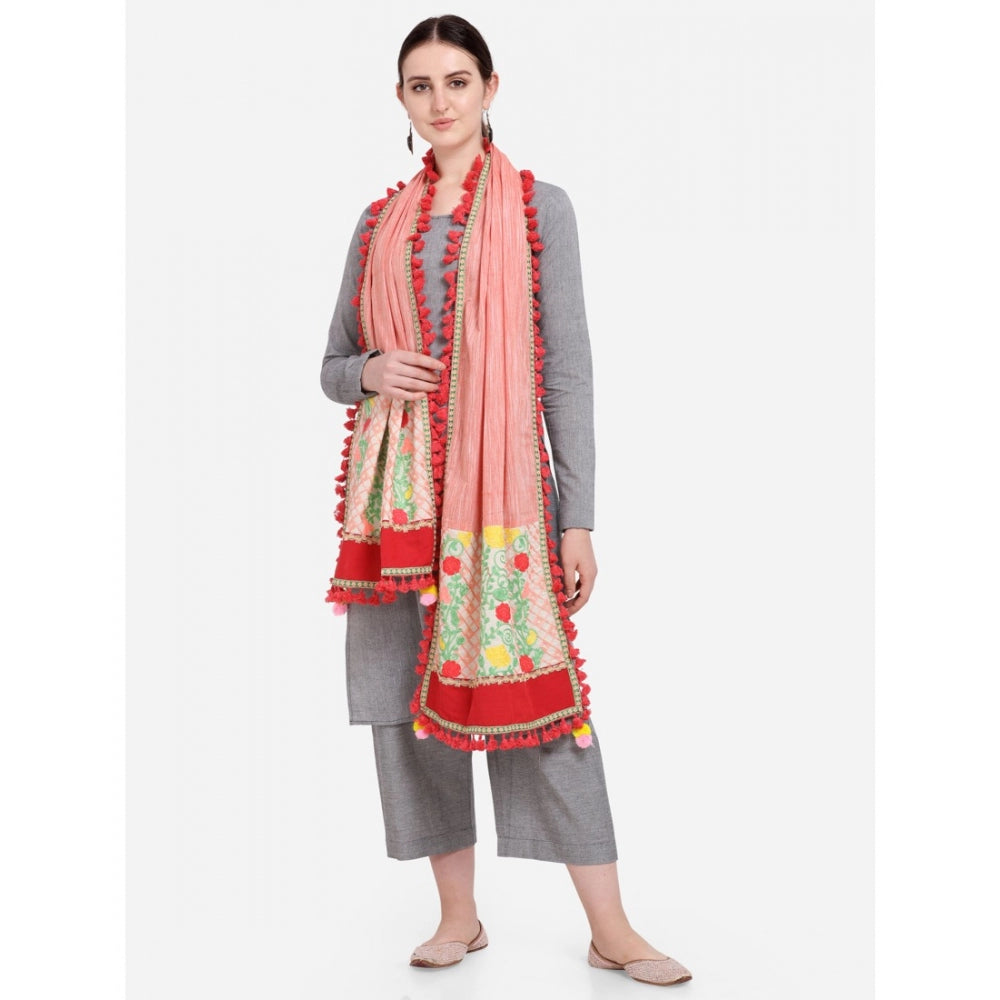 Amfyn Women's Cotton Embroidered Dupatta (Peach, Length: 1.5 to 2 Mtr)