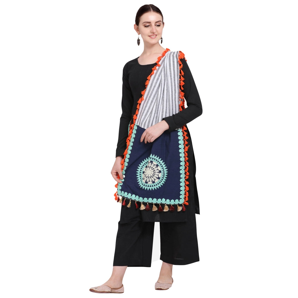 Amfyn Women's Cotton Embroidered Dupatta (Navyblue, Length: 0.5 to 1 Mtr)