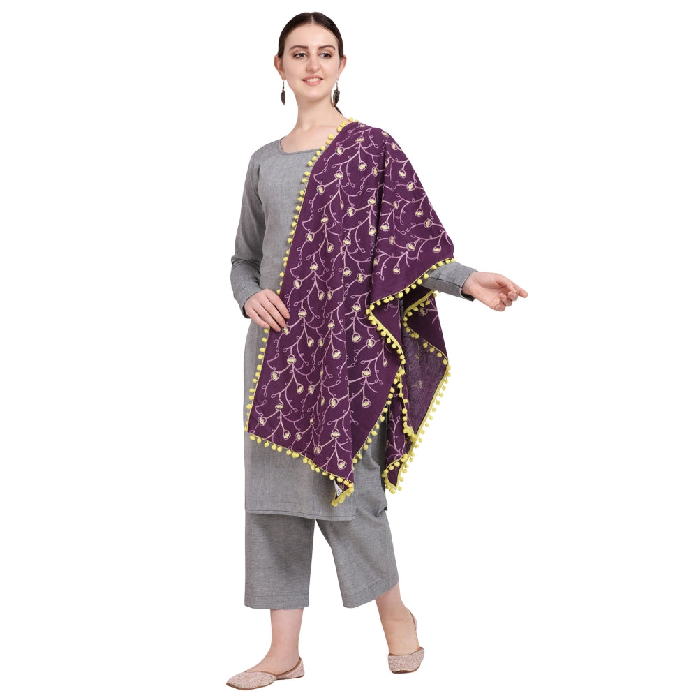 Amfyn Women's Cotton Embroidered Dupatta (Purple, Length: 0.5 to 1 Mtr)