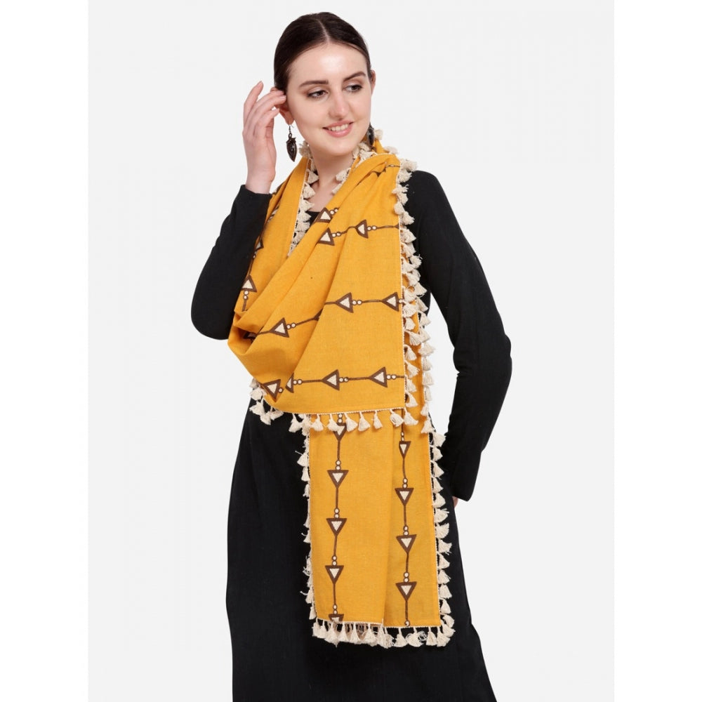 Amfyn Women's Cotton Embroidered Dupatta (Mustuard, Length: 0.5 to 1 Mtr)